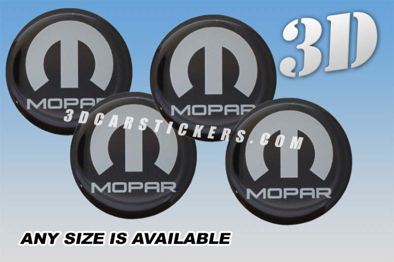 MOPAR 3d car stickers for wheel center caps :: Silver logo/black background::