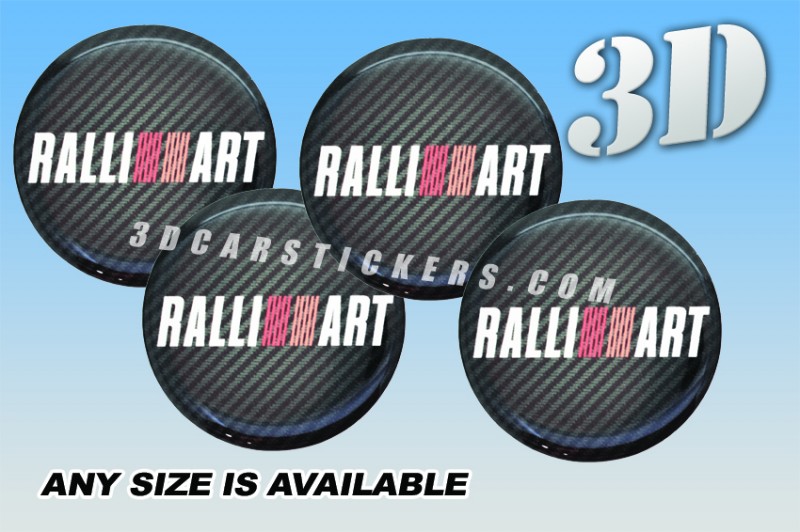 RALLIART 3d car wheel center cap emblems stickers decals  :: White/Red logo/carbon background ::