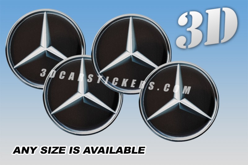 MERCEDES BENZ 3d car wheel center cap emblems stickers decals  :: Silver logo/black background ::