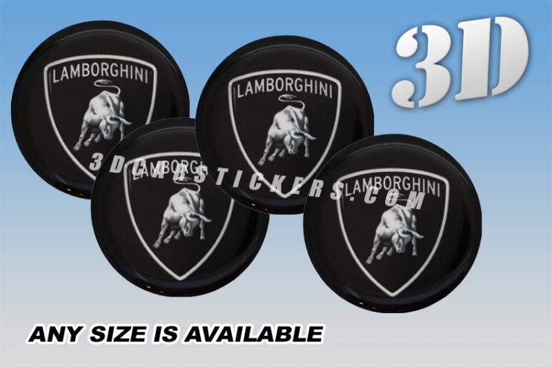LAMBORGHINI 3d car wheel center cap emblems stickers decals  :: Silver logo/black background ::