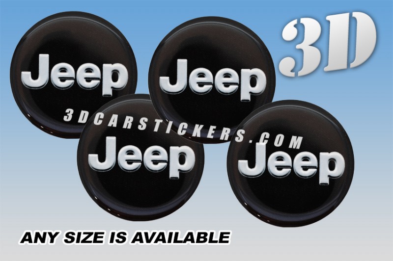 JEEP 3d car wheel center cap emblems stickers decals  :: Silver logo/black background ::