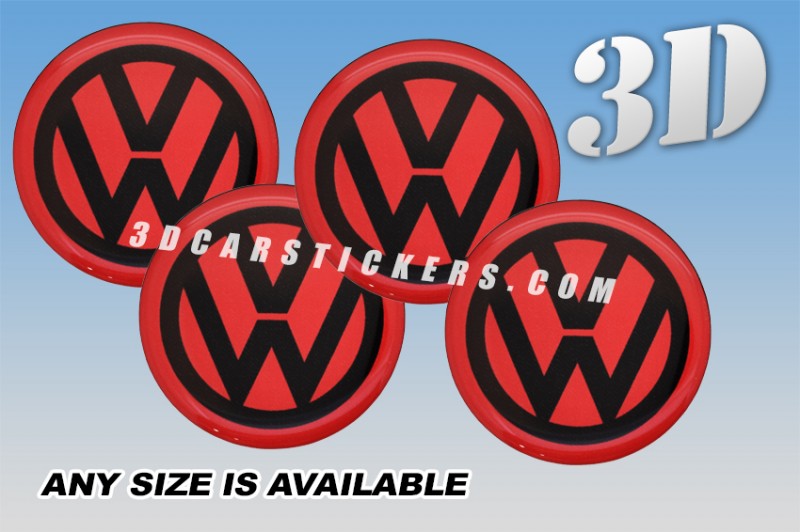 VOLKSWAGEN 3d car wheel center cap emblems stickers decals  :: Black logo/red background ::
