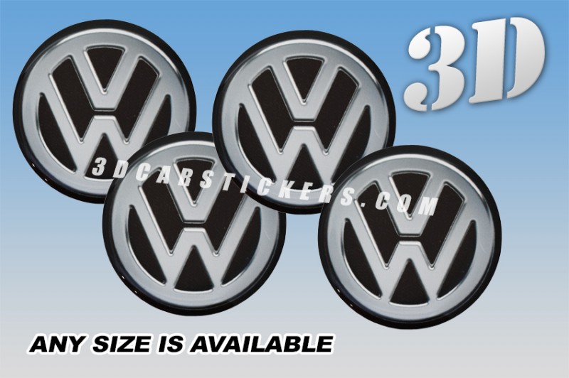 VOLKSWAGEN 3d car wheel center cap emblems stickers decals  :: Silver logo/black background ::