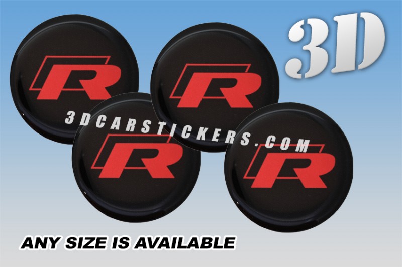VOLKSWAGEN R-LINE 3d car wheel center cap emblems stickers decals  :: Red logo/black background ::