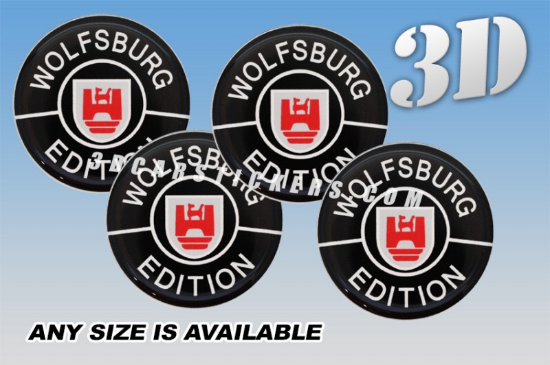 WOLFSBURG EDITION 3d domed car wheel center cap emblems stickers decals  :: White/red logo/black background ::