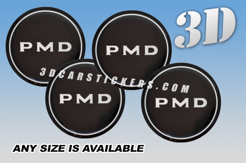 PMD 3d domed car wheel center cap emblems stickers decals  :: Silver logo/black background ::